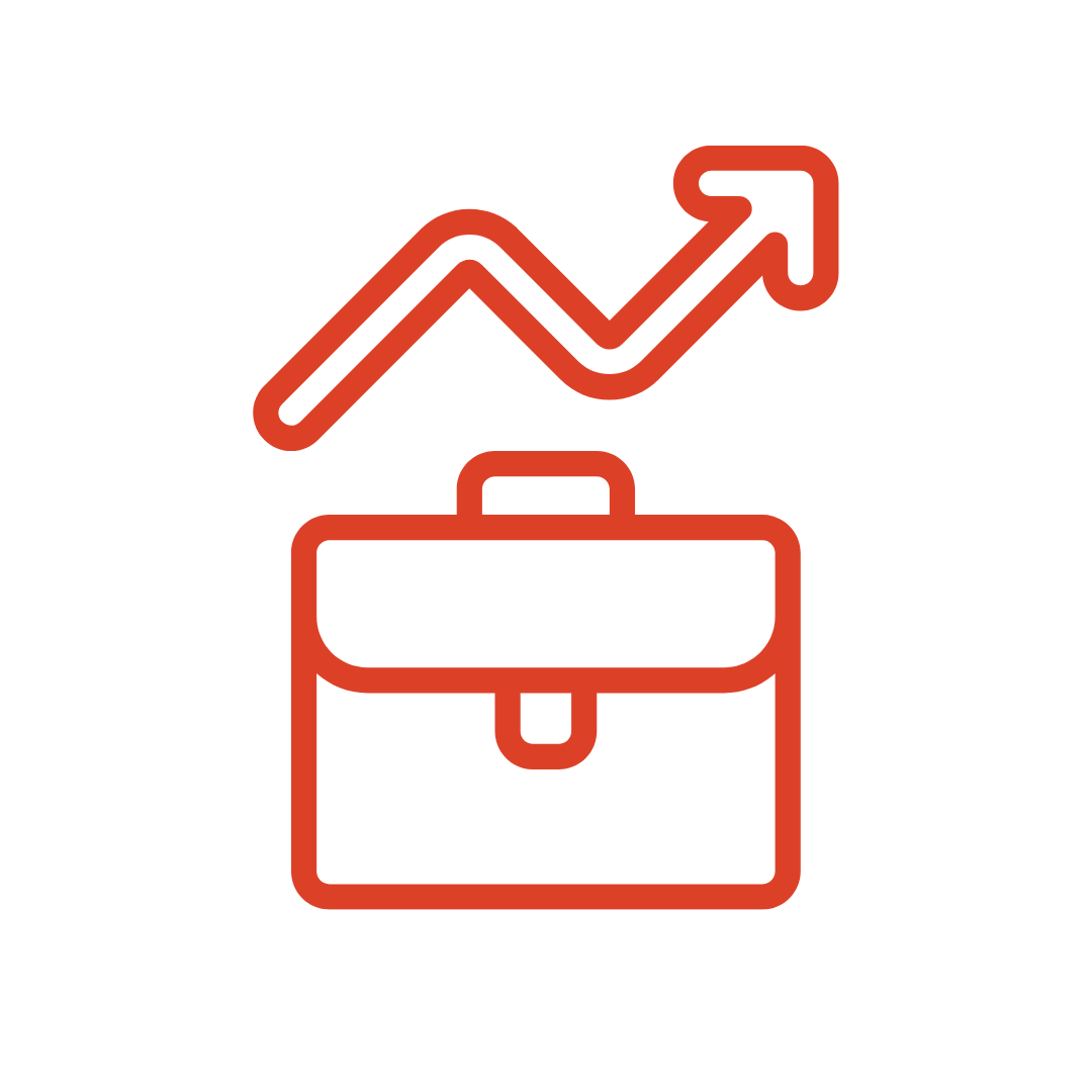 Icon showing brief case with statistic arrow above it